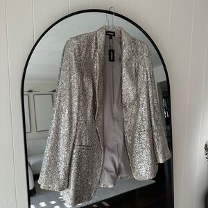 Express Shimmering Silver Sequin Blazer